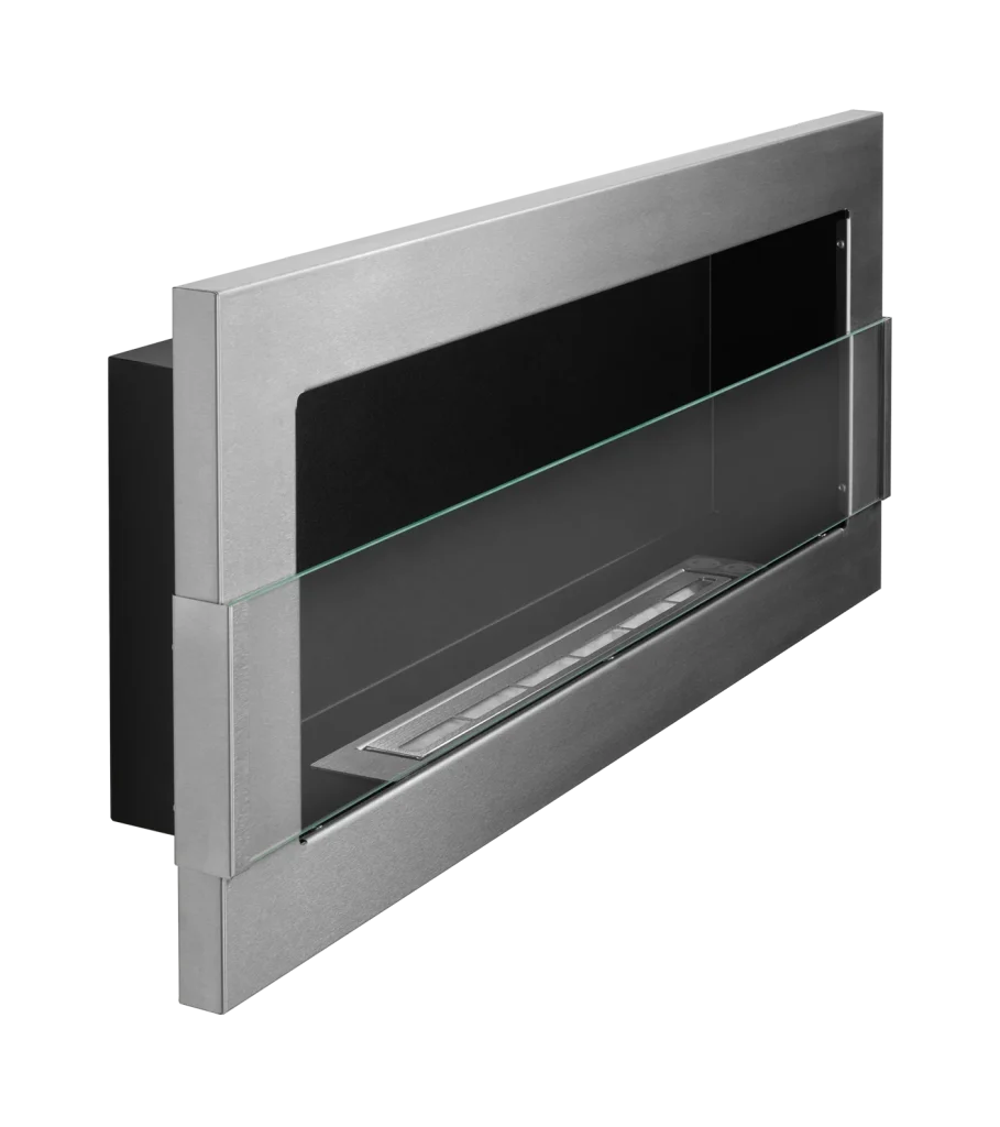 Extended biofireplace hanging with glass 900mmx400mm Silver