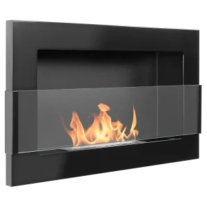 black hanging bioethanol fireplaces with strengthen glass and flames on